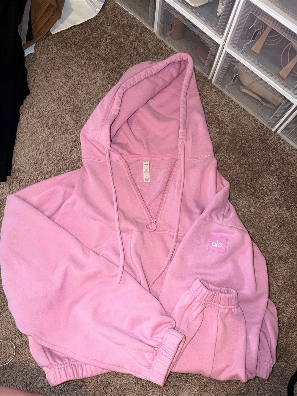 ALO Yoga Pink Hooded Fleece Sweatshirt